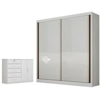 Guarda Roupa Solteiro Toledo com Nicho e Cômoda Seul Neve - Novo Horizonte