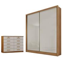 Guarda Roupa Solteiro Toledo com Nicho e Gaveteiro Milão com Chave Cumaru 25 Fendi - Novo Horizonte