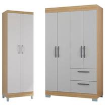Guarda Roupa Solteiro Tóquio 4 Portas com Armário Multiuso 2 Portas Damasco Off White - Poquema