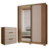 Guarda roupa Solteiro Toronto 2 Portas Carvalho Fendi com Espelho com Cômoda Gaveteiro Dhara Carvalho Fendi-Moval Guarda roupa Solteiro Toronto 2 Portas Carvalho Fendi com Espelho com Cômoda Gaveteiro Dhara Carvalho Fendi-Moval