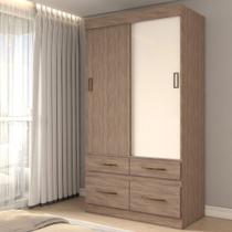 Guarda-Roupa Solteiro Trento 2 Portas 4 Gavetas Flex Jequitibá Brilho/Off White - Panorama Móveis