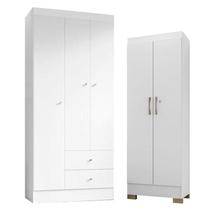 Guarda Roupa Solteiro Versa 3 Portas Branco Rosa Flex Fosco com Armário Multiuso Luna Branco Fosco - Kits Paraná Guarda Roupa Solteiro Versa 3 Portas Branco Rosa Flex Fosco com Armário Multiuso Luna Branco Fosco - Kits Paraná