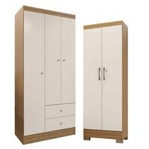 Guarda Roupa Solteiro Versa 3 Portas com Armário Multiuso Luna Freijó Off White Fosco- Kits Paraná Guarda Roupa Solteiro Versa 3 Portas com Armário Multiuso Luna Freijó Off White Fosco- Kits Paraná