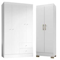 Guarda Roupa Solteiro Versa 4 Portas Branco Rosa Flex Fosco Com Armário Multiuso Luna Branco Fosco - Kits Paraná