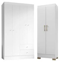 Guarda Roupa Solteiro Versa 4 Portas Branco Rosa Flex Fosco com Armário Multiuso Luna Branco Fosco - Kits Paraná