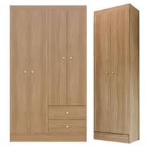 Guarda Roupa Solteiro Versa 4 Portas com Armário Multiuso Aura Freijó Fosco - Kits Paraná