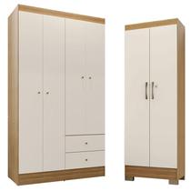 Guarda Roupa Solteiro Versa 4 Portas com Armário Multiuso Luna Freijó Off White Fosco - Kits Paraná Guarda Roupa Solteiro Versa 4 Portas com Armário Multiuso Luna Freijó Off White Fosco - Kits Paraná