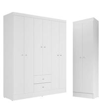 Guarda Roupa Solteiro Versa 6 Portas Branco Rosa Flex com Armário Multiuso Aura Branco - Kits Paraná Guarda Roupa Solteiro Versa 6 Portas Branco Rosa Flex com Armário Multiuso Aura Branco - Kits Paraná