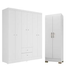 Guarda Roupa Solteiro Versa 6 Portas Branco Rosa Flex Fosco com Armário Multiuso Luna Branco Fosco - Kits Paraná Guarda Roupa Solteiro Versa 6 Portas Branco Rosa Flex Fosco com Armário Multiuso Luna Branco Fosco - Kits Paraná