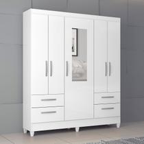 Guarda-Roupa Solteiro Vitoria 5 Portas 4 Gavetas com Espelho Branco Brilho - Atualle Móveis