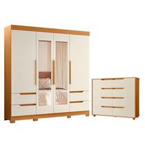 Guarda Roupa Solteiro Vivacce 04 Portas com Espelho e Cômoda Doble 08 gavetas Cinamomo Off White Flex - Móveis Albatroz Guarda Roupa Solteiro Vivacce 04 Portas com Espelho e Cômoda Doble 08 gavetas Cinamomo Off White Flex - Móveis Albatroz