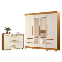 Guarda Roupa Solteiro Vivacce 04 Portas com Espelho e Cômoda Fontana 02 portas e 07 gavetas Cinamomo Off White - Móveis Albatroz Guarda Roupa Solteiro Vivacce 04 Portas com Espelho e Cômoda Fontana 02 portas e 07 gavetas Cinamomo Off White - Móveis Albatroz