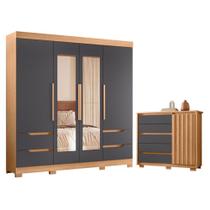 Guarda Roupa Solteiro Vivacce 04 Portas com Espelho e Cômoda Sapateira Duetto Freijo Titanium - Móveis Albatroz