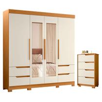 Guarda Roupa Solteiro Vivacce 04 Portas com Espelho e Cômoda Sole Cinamomo Off White - Móveis Albatroz Guarda Roupa Solteiro Vivacce 04 Portas com Espelho e Cômoda Sole Cinamomo Off White - Móveis Albatroz
