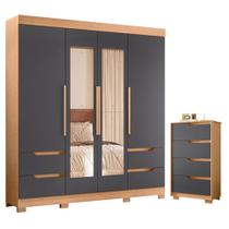 Guarda Roupa Solteiro Vivacce 04 Portas com Espelho e Cômoda Sole flex Freijo Titanium - Móveis Albatroz Guarda Roupa Solteiro Vivacce 04 Portas com Espelho e Cômoda Sole flex Freijo Titanium - Móveis Albatroz