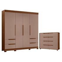 Guarda Roupa Solteiro Vivacce 04 Portas e Cômoda Doble flex Nogueira Capuccino - Móveis Albatroz Guarda Roupa Solteiro Vivacce 04 Portas e Cômoda Doble flex Nogueira Capuccino - Móveis Albatroz