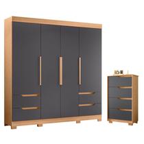 Guarda Roupa Solteiro Vivacce 04 Portas e Cômoda Sole 04 gavetas flex Freijo Titanium - Móveis Albatroz Guarda Roupa Solteiro Vivacce 04 Portas e Cômoda Sole 04 gavetas flex Freijo Titanium - Móveis Albatroz