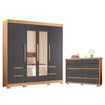 Guarda Roupa Solteiro Vivacce 4 Portas com Espelho e Cômoda Duetto Freijo Titanium- Móveis Albatroz Guarda Roupa Solteiro Vivacce 4 Portas com Espelho e Cômoda Duetto Freijo Titanium- Móveis Albatroz