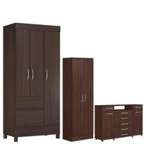 Guarda Roupa Solteiro Wind com Multiuso Golden com Cômoda London Café - Demóbile Guarda Roupa Solteiro Wind com Multiuso Golden com Cômoda London Café - Demóbile
