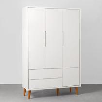 Guarda-Roupa Theo 3 Portas com Pés Retrô Mel - Branco Fosco