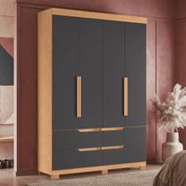 Guarda-Roupa Tiro Freijó/Titanium Com Cabideiro , 4 Portas, 4 Gavetas E 10 Prateleiras