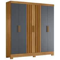 Guarda Roupa Valença 195cm 6 Portas Freijó Cinza com portas ripadas Moval