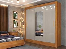 Guarda Roupa Valencia 3 Portas de correr e 4 Gavetas Com Espelho Tcil Cinamomo Off MOVEIS TCIL