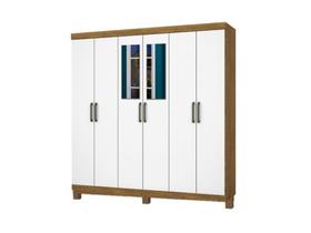 Guarda-Roupa Zeus c/ espelho 6 portas e 4 gavetas Freijó/Branco