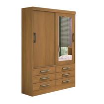 Guarda-Roupas 2 Portas 6 Gavetas Com Espelho Meridian Cinamomo