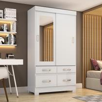 Guarda Roupas 2 Portas Correr 4 Gavetas Com Espelho Be25 Flex Branco - Briz Móveis Guarda Roupas 2 Portas Correr 4 Gavetas Com Espelho Be25 Flex Branco - Briz Móveis