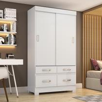 Guarda Roupas 2 Portas Correr 4 Gavetas S/ Espelho Be25 Flex Branco - Briz Móveis Guarda Roupas 2 Portas Correr 4 Gavetas S/ Espelho Be25 Flex Branco - Briz Móveis