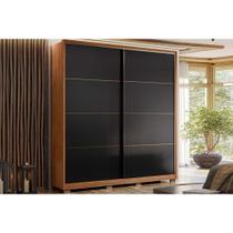 Guarda Roupas 2 Portas de Correr e 3 Gavetas c/ Pés Belga Flex Nogueira/Nogueira ou Preto - Demóbile