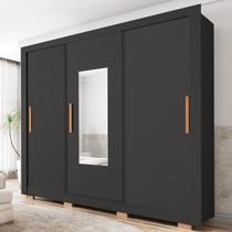 Guarda-Roupas 3 Portas 1 com Espelho 2 Gavetas e Pés Amanda Espresso Móveis Preto Guarda-Roupas 3 Portas 1 com Espelho 2 Gavetas e Pés Amanda Espresso Móveis Preto