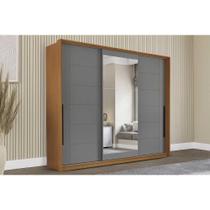 Guarda Roupas 3 Portas de Correr de (1 c/ espelho) e 4 Gavetas Lisboa Freijo/Cinza - Politorno
