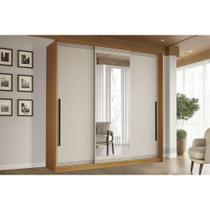 Guarda Roupas 3 Portas de Correr de (1 c/ espelho) e 4 Gavetas Valência Freijo/Creme - Politorno