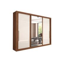 Guarda Roupas 3 Portas de Correr e 6 Gavetas c/ Espelho Vitória Avelã/Off White - Panan