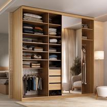 Guarda-Roupas Casal 100% MDF 208,5cm com 1 Porta Espelho 3 Gavetas Closet Sion Marrom/Nogueira Guarda-Roupas Casal 100% MDF 208,5cm com 1 Porta Espelho 3 Gavetas Closet Sion Marrom/Nogueira
