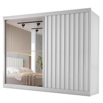 Guarda Roupas Casal 2 Portas de Correr com Espelho Ripado 100% MDF 4 Gavetas Malta