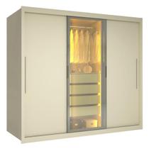 Guarda Roupas Casal 3 Portas De Correr 1 Com Vidro Reflecta 4 Gavetas 100% Mdf Lux Off White