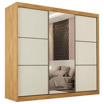 Guarda Roupas Casal 3 Portas De Correr Com Espelho 100% Mdf Flex 6 Gavetas Argel Madeirado/off White Guarda Roupas Casal 3 Portas De Correr Com Espelho 100% Mdf Flex 6 Gavetas Argel Madeirado/off White
