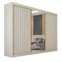 Guarda Roupas Casal 3 Portas De Correr Com Espelho Ripado 100% Mdf 6 Gavetas Dublin Off White