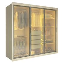 Guarda Roupas Casal 3 Portas De Correr Reflecta 4 Gavetas 100% Mdf Lux Off White