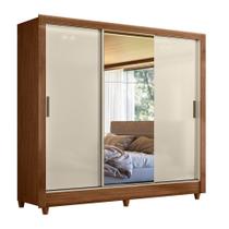 Guarda Roupas Casal Com Espelho 3 Portas De Correr 2 Gavetas França Andirá Madeirado/off White