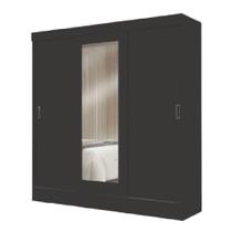 Guarda Roupas Casal Com Espelho 3 Portas De Correr 2 Gavetas Mônaco Maxel Preto