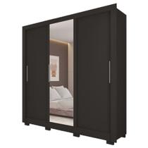 Guarda Roupas Casal Com Espelho 3 Portas Preto - NULL