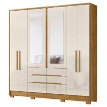Guarda Roupas Casal Com Espelho 6 Portas 6 Gavetas San Francisco Madeirado / Off White Moval Guarda Roupas Casal Com Espelho 6 Portas 6 Gavetas San Francisco Madeirado / Off White Moval