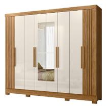 Guarda Roupas Casal Com Espelho Ripado 8 Portas 4 Gavetas Diamante Moval Madeir/off Guarda Roupas Casal Com Espelho Ripado 8 Portas 4 Gavetas Diamante Moval Madeir/off