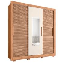 Guarda Roupas Casal com Espelho Ripado impressão 3D 3 Portas de Correr 2 Gavetas Paris Caemmun