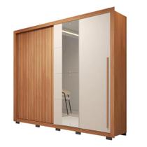 Guarda Roupas Casal Com Ripado e Espelho 2 Portas 4 Gavetas Madeirado/Off White Eloa Caemmun