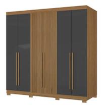 Guarda Roupas Casal Detalhe Ripado 3d Com 6 Portas 2 Gavetas Londres Madeirado/grafite